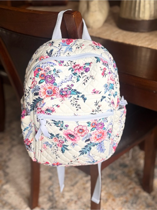 Vera Bradley Handbags - Vera Bradley White Floral Quilted Backpack with Pink and Blue Flowers